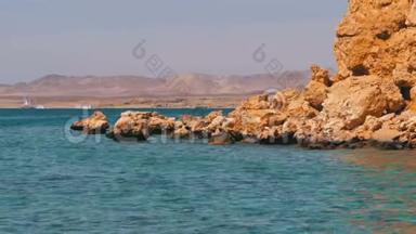 靠近珊瑚礁的红海落基海滩。 埃及。 红海海岸度假村..